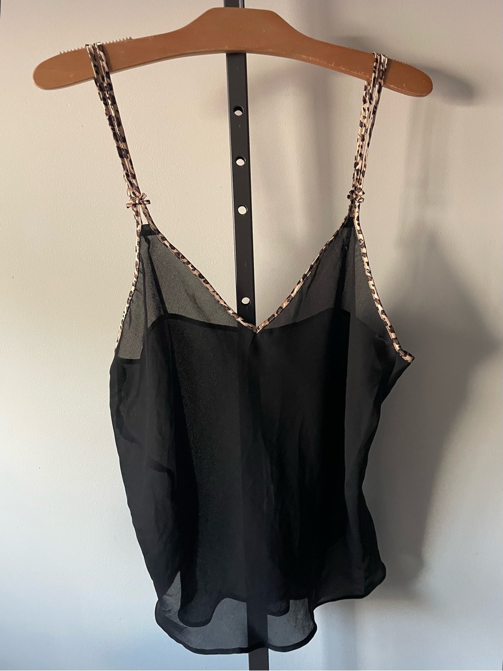 Y2K Vintage Natori Sheer Black Camisole with Leopard Satin Trim Plus Size 1X